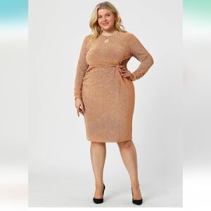 Agnes Orinda Women's Plus Size Dress Cocktail Bodycon Keyhole 2024 Party Glitter